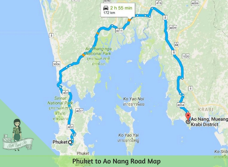 Phuket to Ao Nang Road Map - Krabi ao nang